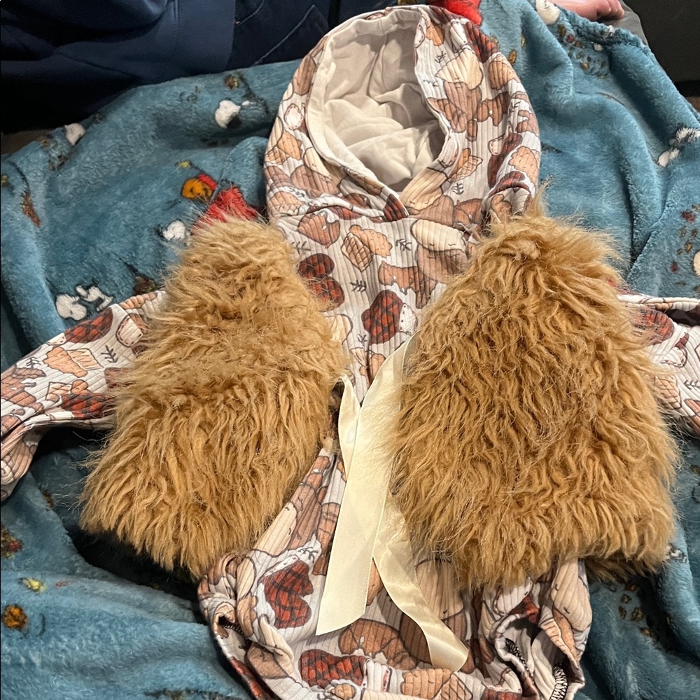 Small Shop Christmas Hooded Romper w/ Fur Vest
